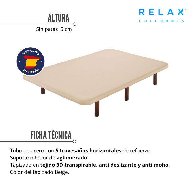 Base Tapizada en Color Beige con Patas de Madera de 25 cm