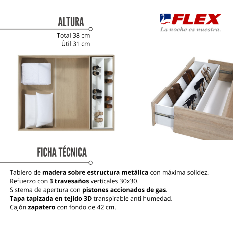 Canapé Abatible con Zapatero Flex Madera 25 Natural 160x200